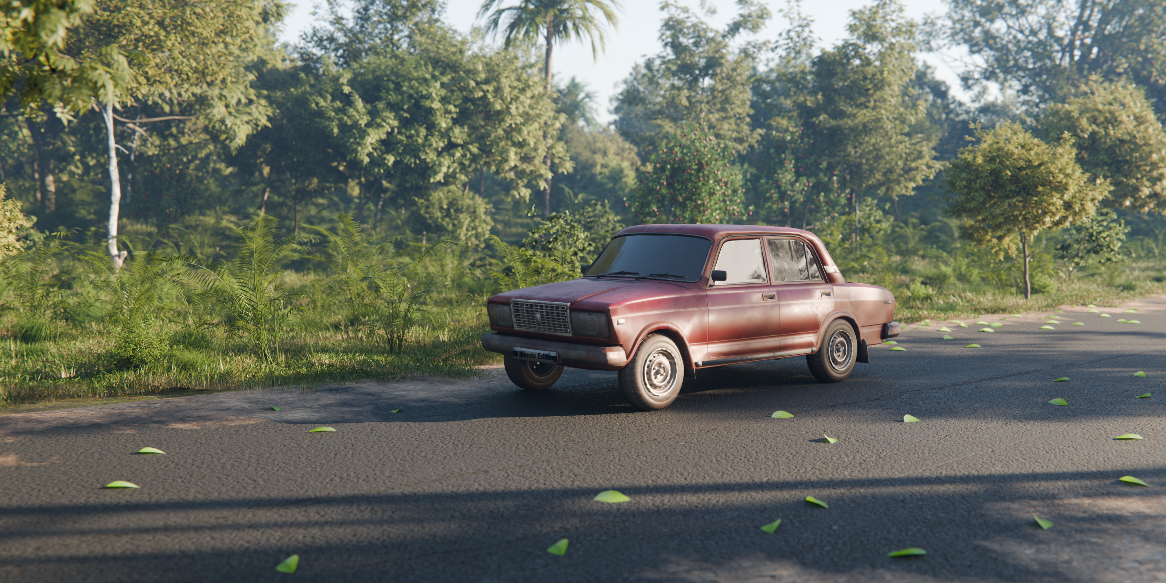 Car render in forest environment