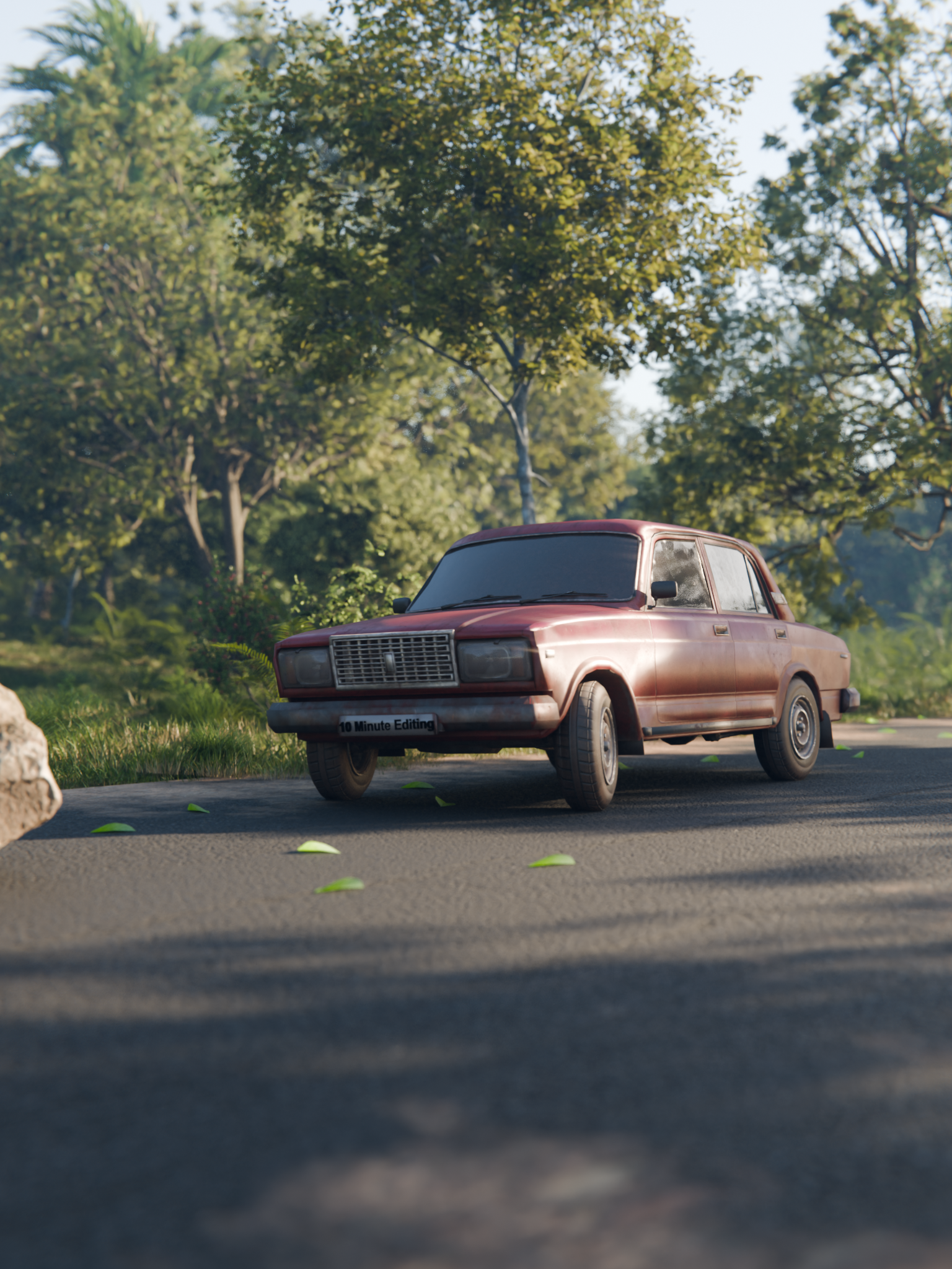 Car render in forest scene by Tamzid Rahman